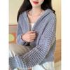 Autumn Winter New Zipper Knitted Hooded Sweater Jacket Korean Retro Cardigan Women Coats Casual Slim Fit Knitwear Jackets Simple Elegant Solid Top
