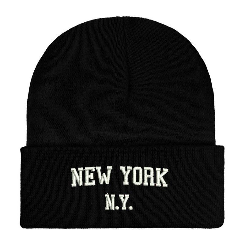 NewYork embroidered flower knit hat versatile beanie wool hat outdoor cycling pullover hat