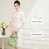 TuHuang Mulberry Silk New Chinese Style Lace Embroidered Cheongsam Dress