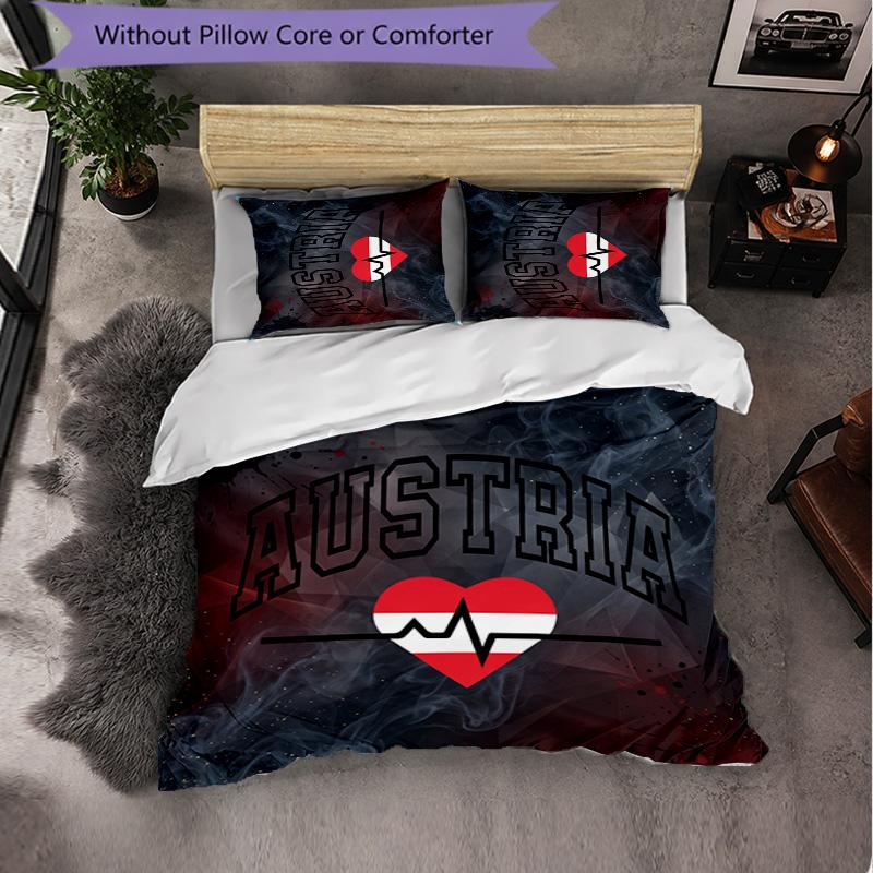 Austria Football Pattern 3 Pieces Bedding Set Soft Microfiber Duvet Cover with Pillow Cases for Bedroom