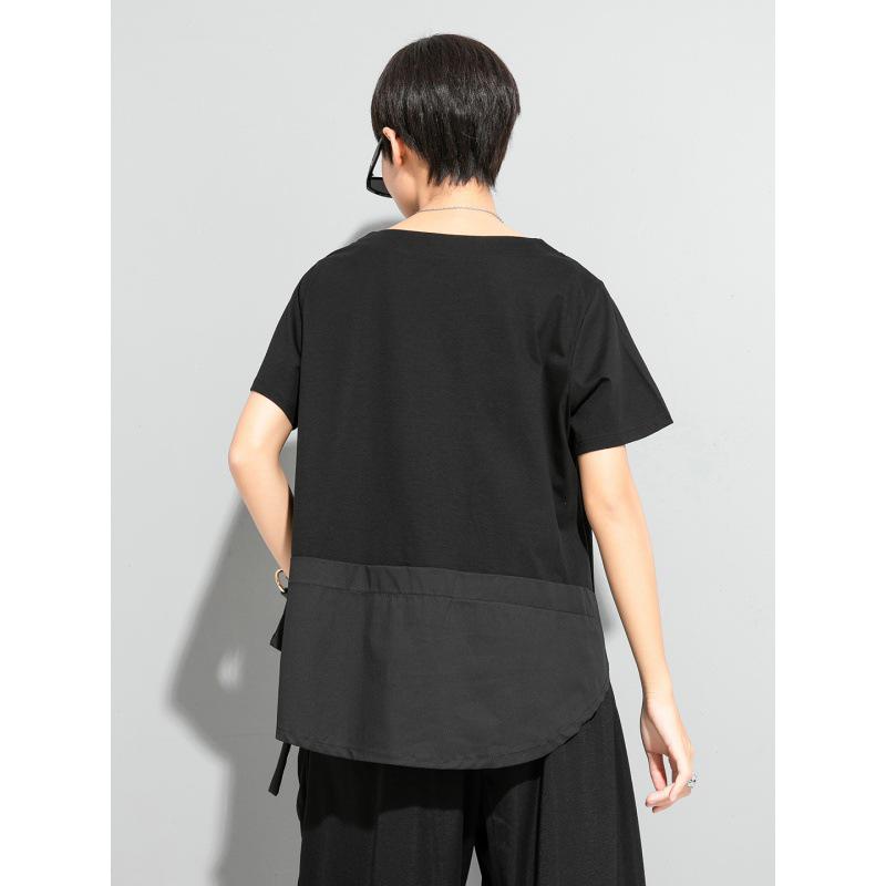 Women's Asymmetrical Swallowtail T-shirt - Dark, Round Neck, Casual & Versatile Trend