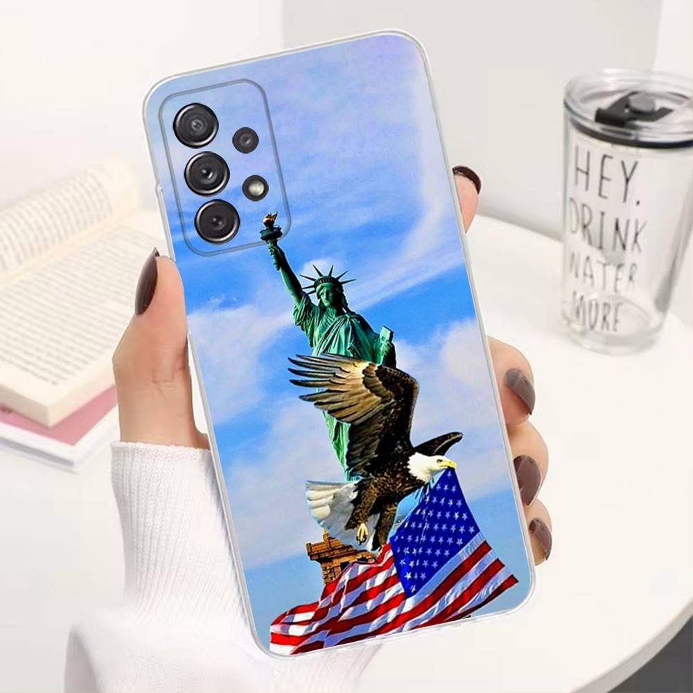 Americans Flag Great Phone Case For Samsung Ultra,FE,A30,71,51,S9,10,20,Lite, S22,23,21,PIus,Transparent, Silicone