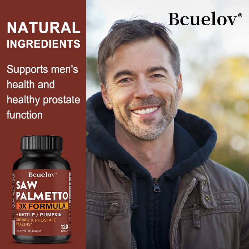 Saw Palmetto 3X Formula Capsules, 120 Vegan Capsules for Men Non GMO