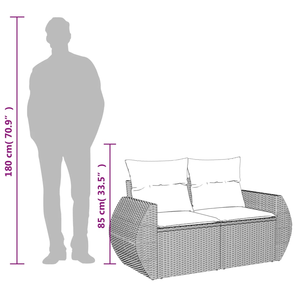 Vidaxl Sofa Ogrodowa Z Poduszkami, 2-Osobowa, Brązowa, Polirattan