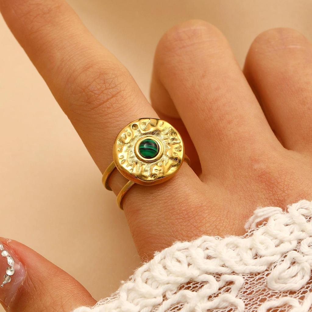 Vintage Turquoise Stainless Steel Open Finger Ring for Women