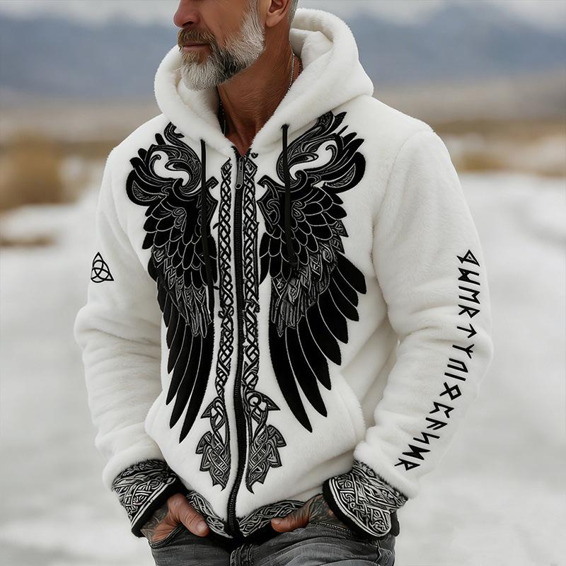 Men's 3D Print Flannel Hooded Zipper Cardigan: Winter Warm Fashion Sweatshirt