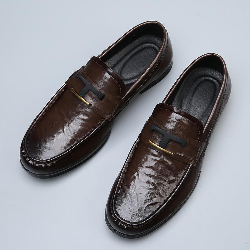 

Мужская обувь осень дышащие лоферы 2025 новая кожаная обувь бини британская деловая одежда мужская повседневная кожаная обувь 44 темно-коричневого