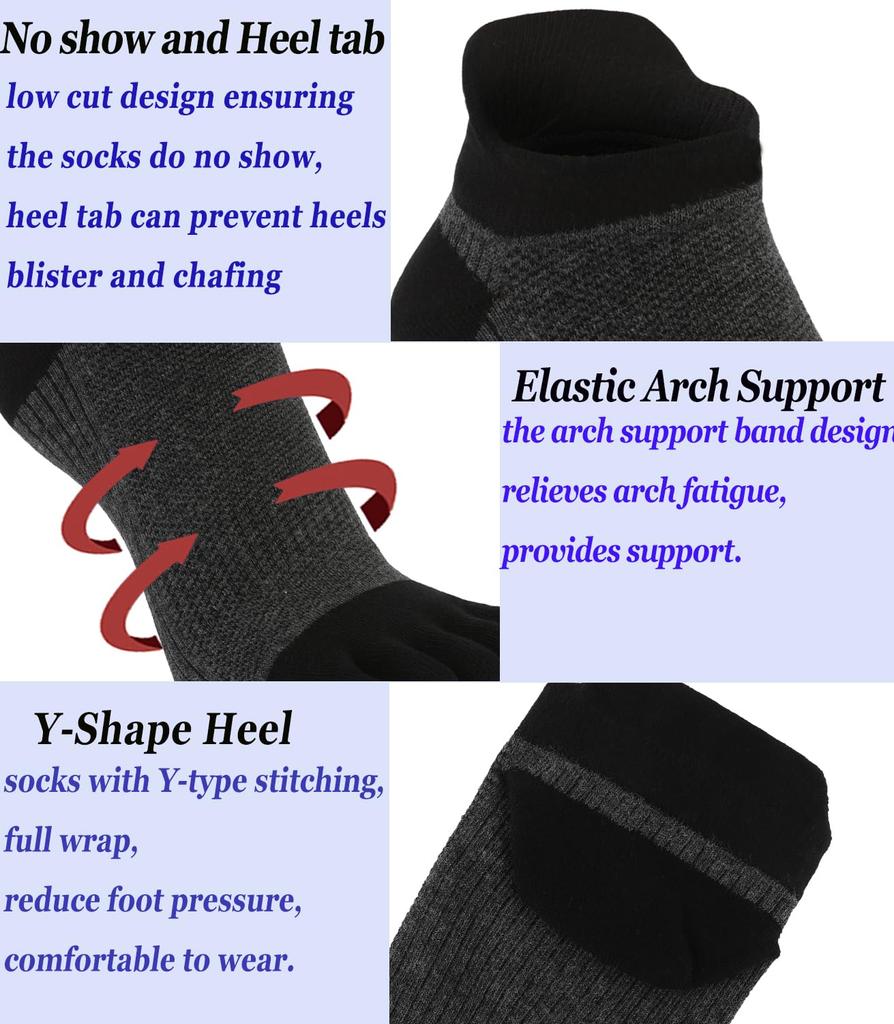 VICUDAUL Sports Socks for Set of 4 Men's Five-Toe Socks, Cotton, Running,