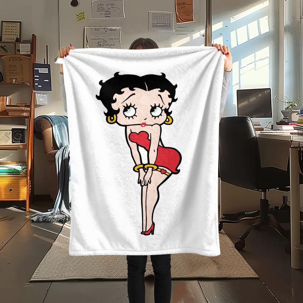 1PC betty boop Print Flannel Blanket, High quality Comfortable for All Seasons, Home Decor, Warmth and Comfort, Perfect for Christmas Gifts