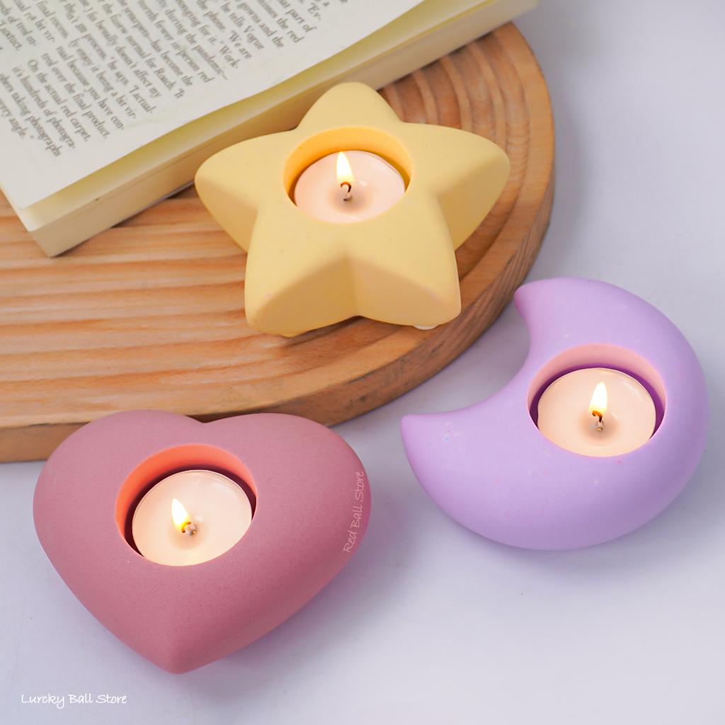 DIY Eid Crescent Moon Star Candle Holder Silicone Mold 3D Heart Candlestick Resin Gypsum Mould Ramadan Ornament Tools Home Decor