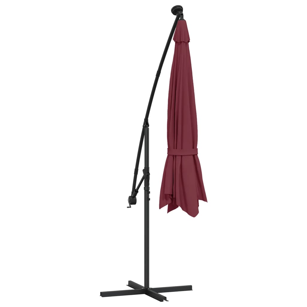 Cantilever Umbrella with LED Lighting Steel Pole Burgundy Red 350 Cm