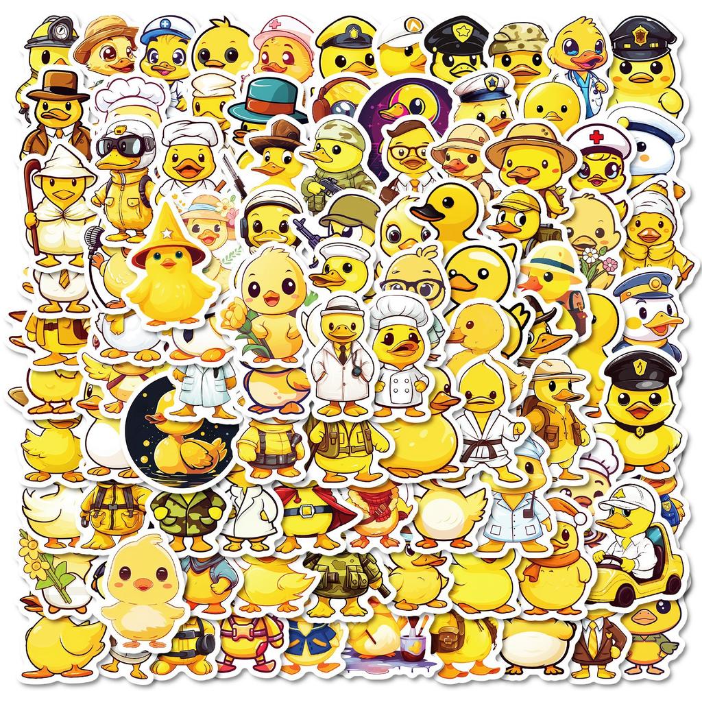 100 Stück Kleine Gelbe Enten Aufkleber Cartoon Kleine Gelbe Ente Doodle Kreativ Niedlich Koffer Skateboard Fahrrad Wasserdichte Aufkleber