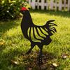 Black Metal Rooster Hen Garden Stake Decor  Patio Border Ground Inserted Adornment