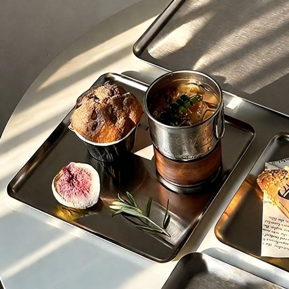 Nordic Stainless Steel Rectangular Plate Kitchen Storage Ins Korean Storage Trays Coffee Tray Cafe