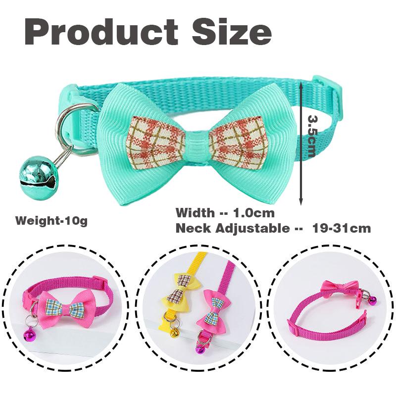 Cute Plaid Bow Tie Pet Collar Adjustable Polyester Dog Cat Necklace Bell Charm Colorful Checkered Design Winter/Spring Summer