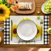 Buffalo Plaid Sunflower Sunshine Vase Summer Placemats Set of 6, 12x18 Inch Spring Table Mats for Party Kitchen Dining Decoration