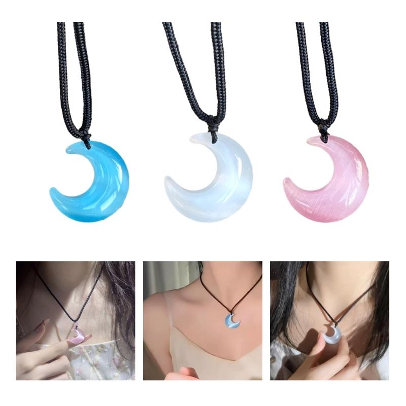 Modny Naszyjnik z Wisiorkiem Półksiężyca Choker z Kamienia Naturalnego Łańcuszek na Szyję Elegancki Naszyjnik na Obojczyk Biżuteria Imprezowa