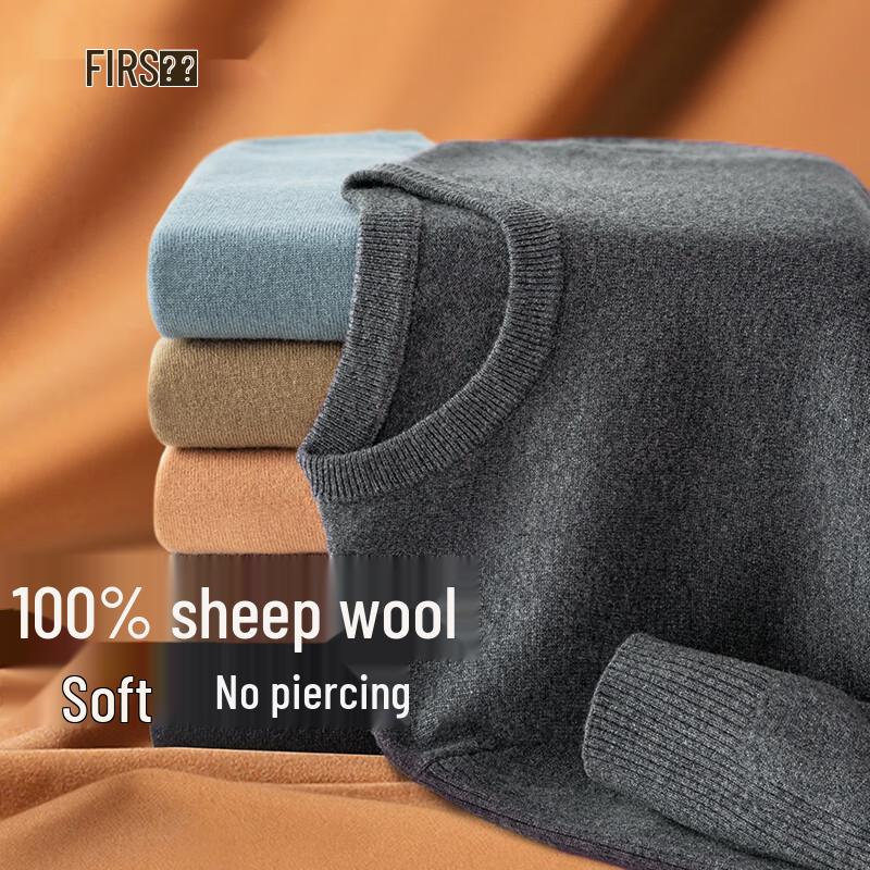 Men's 100% Lambswool Round Neck Pullover Sweater