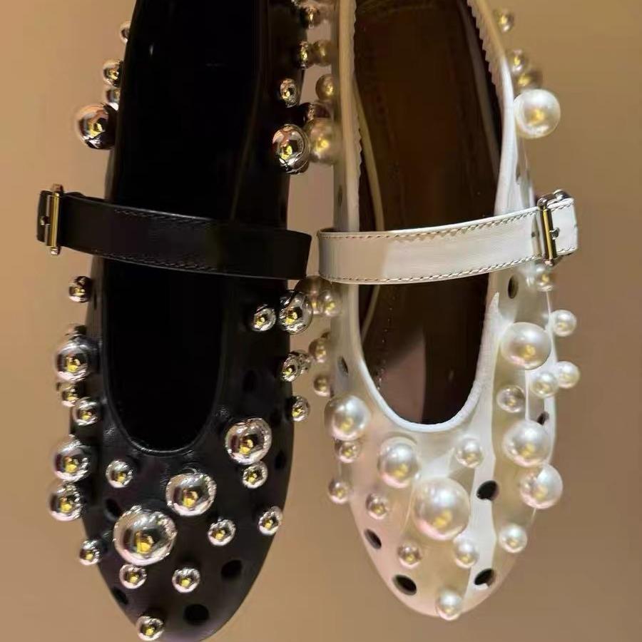 

Новая металлическая пряжка для ремня с круглым полым отверстием, балетки на плоской подошве 40 белый