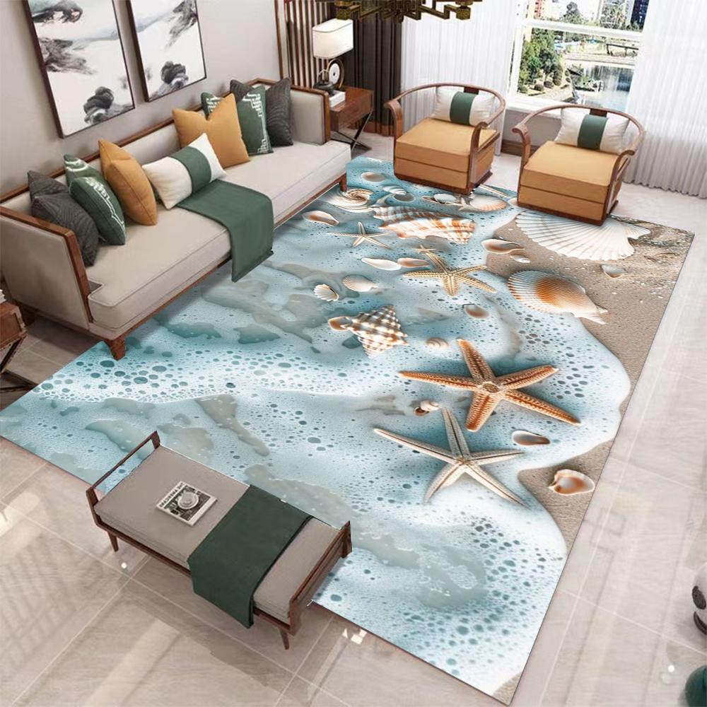 Ocean Beach Scallop Starfish Kitchen Mat Home Decor Carpet for Living Room Bedroom Bedside Foot Non-slip Bathroom Doormat Carpet