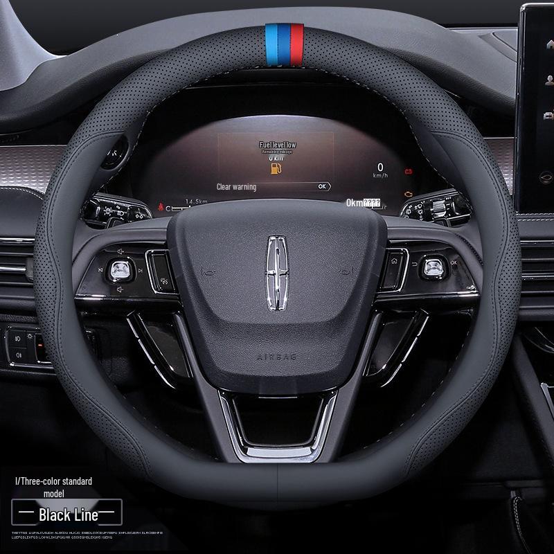Premium Genuine Leather Steering Wheel Cover for Lincoln Z, Corsair, Navigator, MKC, MKZ, Nautilus – All-Season Protection.