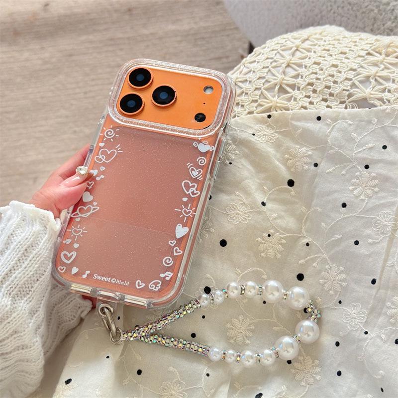 Korean Style Glitter Heart Border Case for iPhone 17/16 Pro Max/15/14