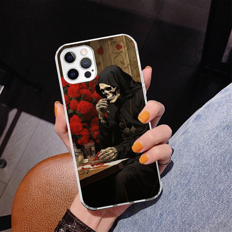 Reaper Skull Skeleton Gun Phone Case For iPhone 17 Air 16 Pro Max 16E 15 + 14 Plus 11 12 13 Mini 7 8 SE Gift Print Cover Fundas