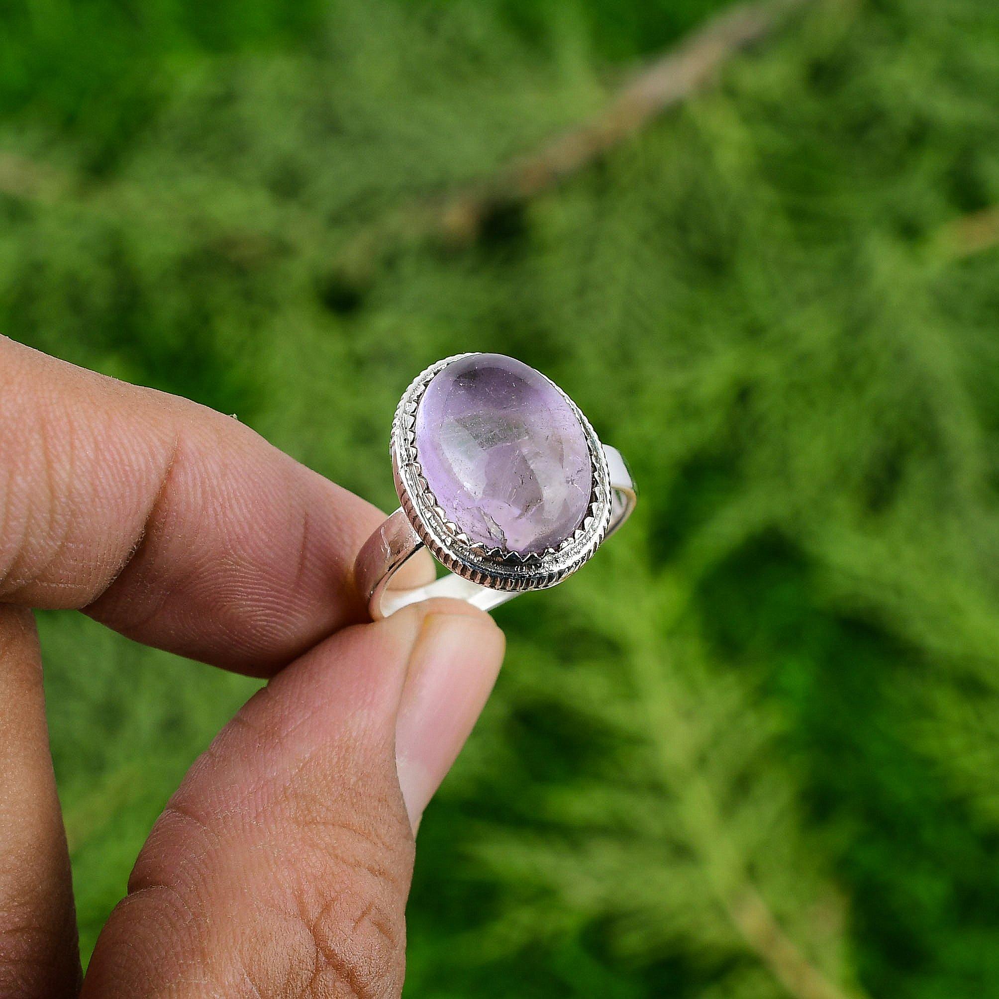 

Пасхальная распродажа Овальный натуральный африканский аметист 925 серебро Новое штабелируемое февральское кольцо Adjustable