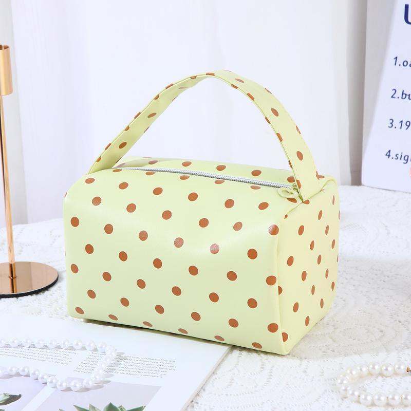 1/3Pcs Pink Polka Dot Pu Makeup Bag Set Large Capacity Sturdy Handle For Travel Daily Cosmetic Storage