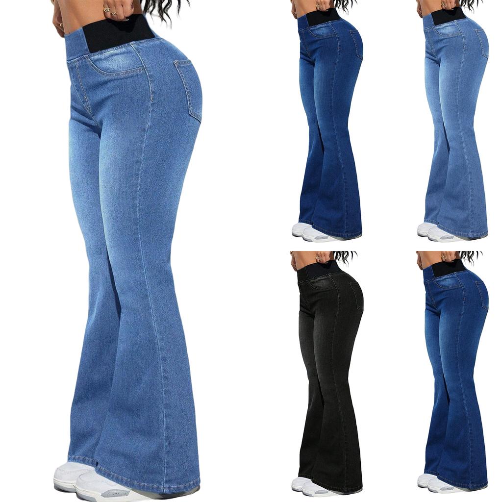 Women's Casual Flared Jeans with Wide Leg Hem Denim Pants for Daily Wear