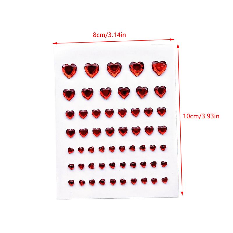 57Pcs/Sheet Heart  Face Jewels Stickers 3D Multicolor Self-Adhesive Gems For Diy Festival Party Eye & Face Makeup Deco