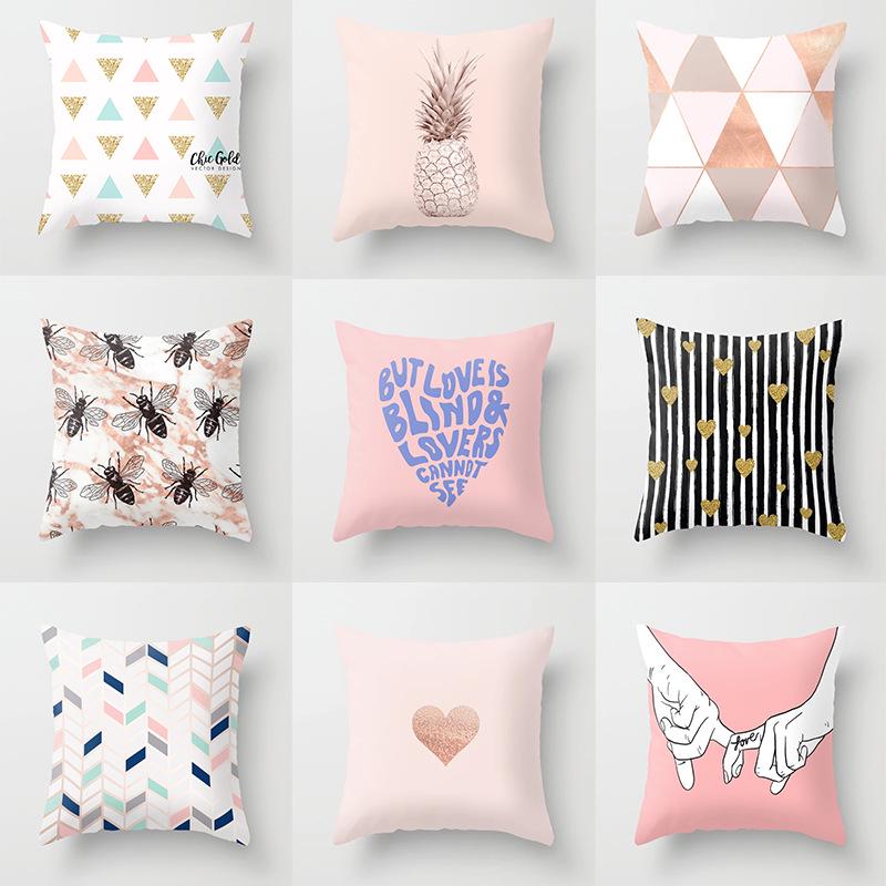 New Ins Style Pink Geometric Love Series Pillowcase Sofa Pillow Car Cushion Cover