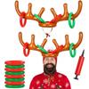 Jeu de lancer d'anneaux sur bois de renne gonflable - Lot de 2 (2 Bois 8 Anneaux) - Matériau PVC, Rouge et Blanc - Jeu de Fête de Noël