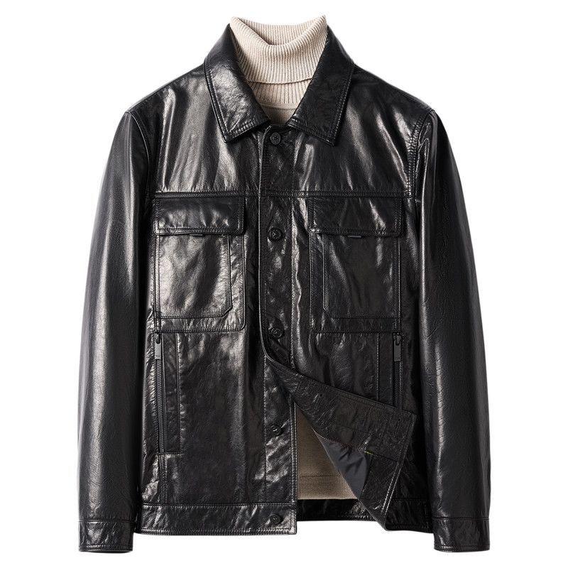 2025 Autumn Genuine Leather Men's Cowhide Waxed Jacket Business Outerwear