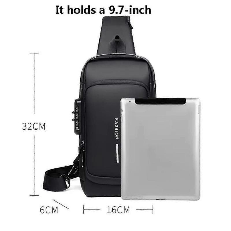 Men'S Chest Bag - Anti-Theft Crossbody Sling with USB Charging Port, Sport & Travel Messenger Pack