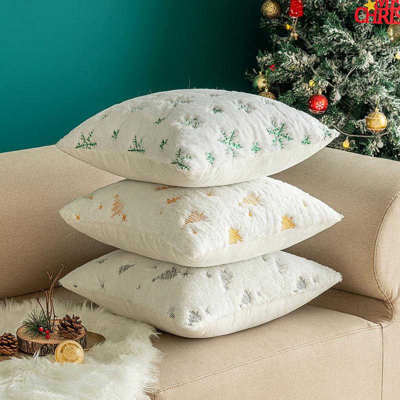 Christmas Tree Embroidery Pillowcase Plush Snowflake Embroidery Pillowcase Ins Style Christmas New Year Decorations