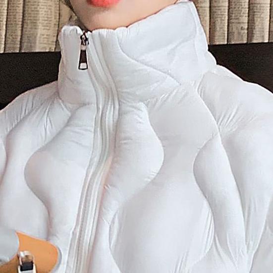Daunenjacke für Damen, mittellang, Stehkragen, koreanische Winterversion, glänzende Overknee-Wattierungsjacke, große Größe, lockere, einfarbige Mäntel