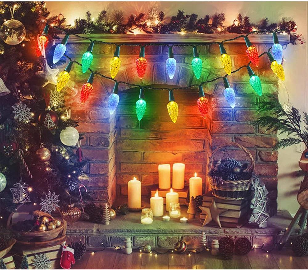 10M 50 LED C9 Multicolor Strawberry String Light Outdoor Plug in Strawberry Christmas Tree Garland Fairy Light for Garden Decor