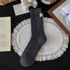 Ladies Autumn Winter Thickened Warm Embroidered Striped Polka Dot Wool Medium Tube Pile Socks