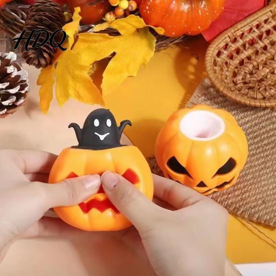 Pumpkin Pinch Toys 12Pcs Pop-up Ghost Squeeze Toy, Stress Relief Head Sensory Toy Creepy Fidget for Party Favors
