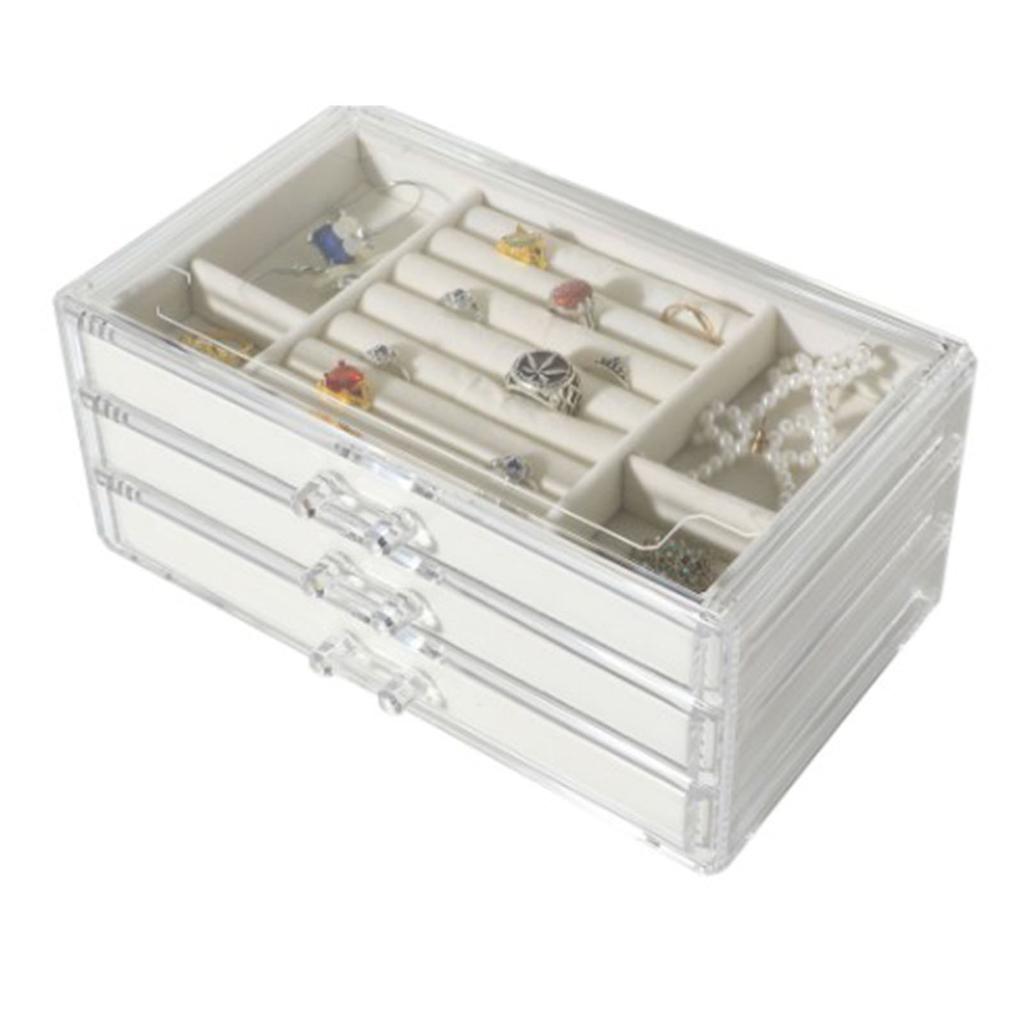 Drawer Type Jewelry Storage Box 3 Layer Organizer Earring Ring Bracelet Dustproof Box Holder