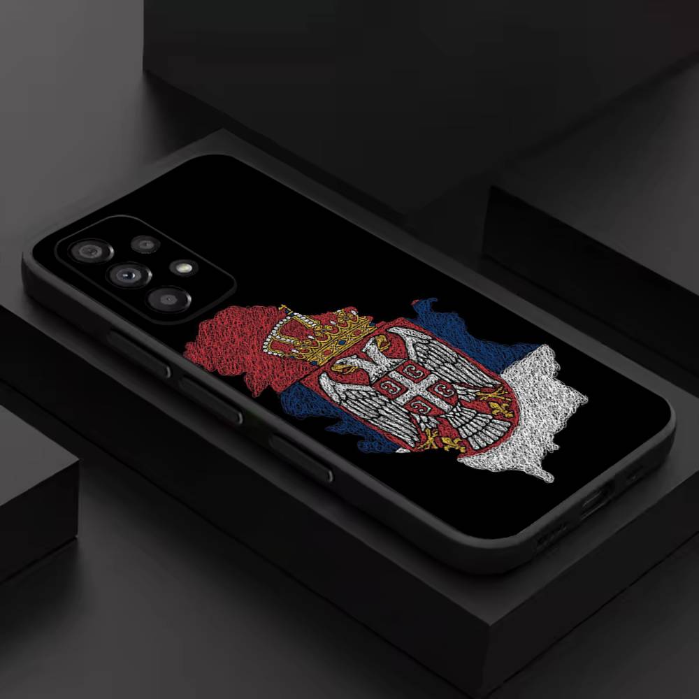 Serbia Serbian Flag MAP Phone Case For Samsung S 9,10,21,30,22,23,24,25,26,Ultra,Plus,Lite,FE,4,5G Black Soft Case
