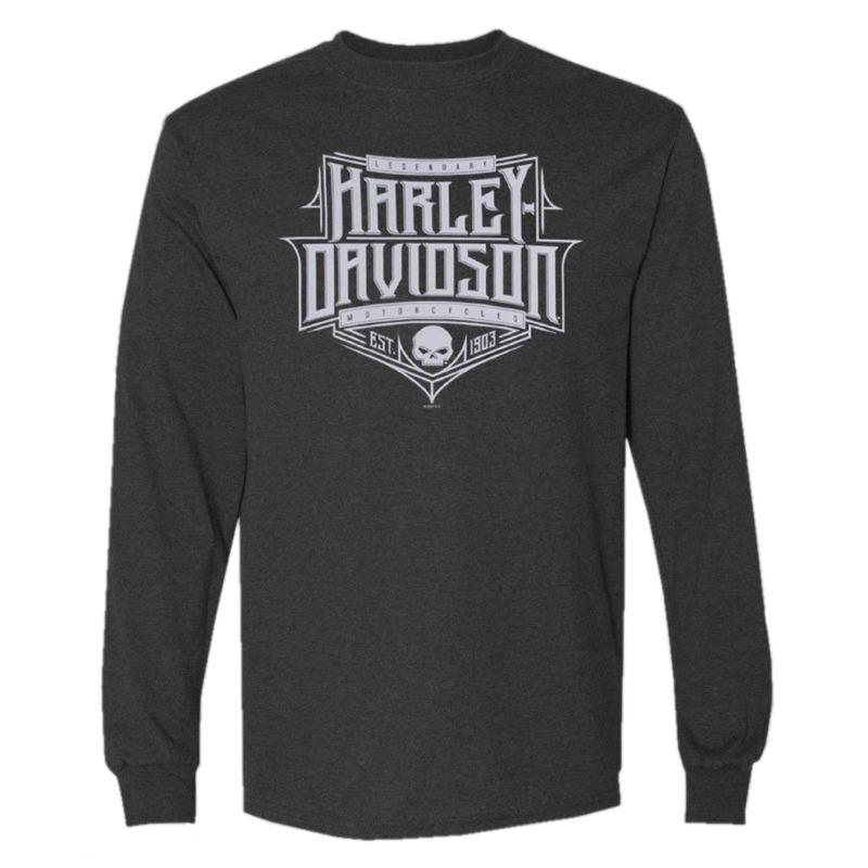 Harley-Davidson Herren Langarm-T-Shirt, Rundhalsausschnitt, weicher Stretchstoff, Freizeit-Oberteil 3XL gray