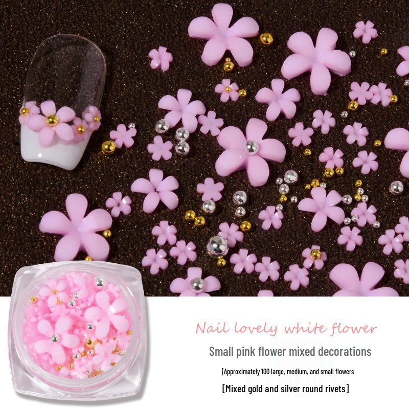 100pcs 3D Japanese-Style Five-Petal White Flower Resin Nail Decorations