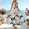 Sleeveless Floral Maxi Dress,Loose Fit Cotton Flowy Dress for Picnic,Beach Vacation & Daily Wear,Elegant Slimming Flared Design