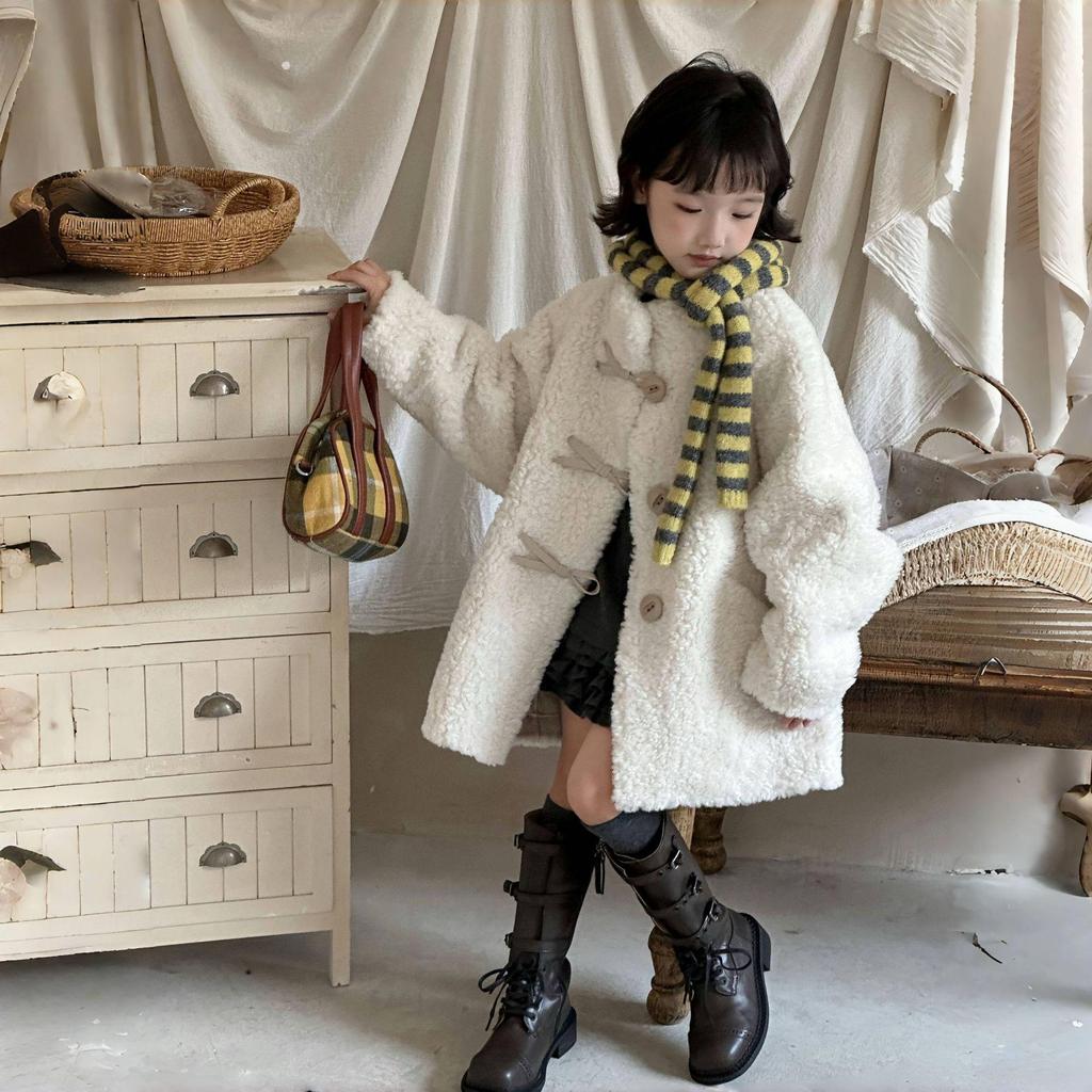 2025 Children's Faux Fur Lambswool Coat - Korean Style Thickened Loose Fit Shearling Overcoat for Girls