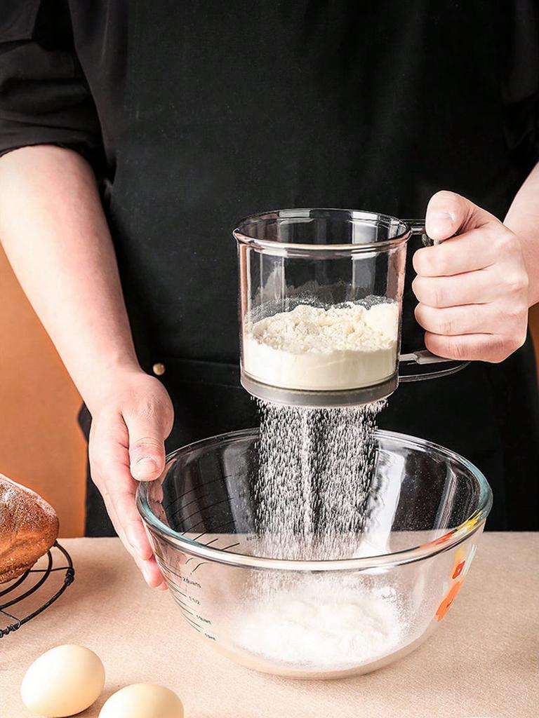 1pc Flour Sifter With Manual Hand Crank And Fine Mesh, Household Baking Tool, Flour Sieve Cup,Handheld flour sieve