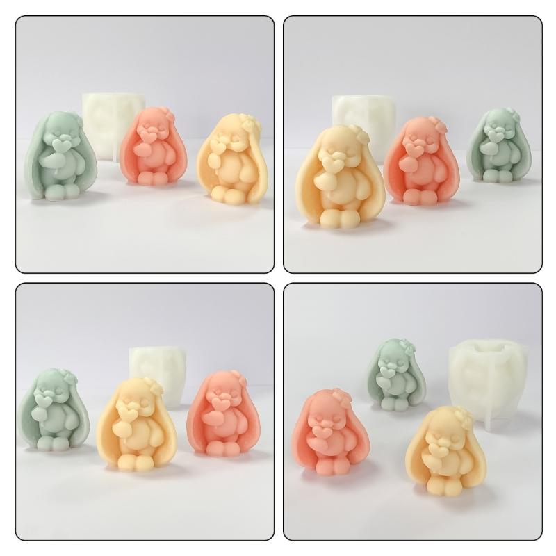 Handgefertigte Silikonform 3D-Kaninchen Kerzenformen Gießformen Backformen Bastelbedarf für Kuchen Fondant Dekorationen