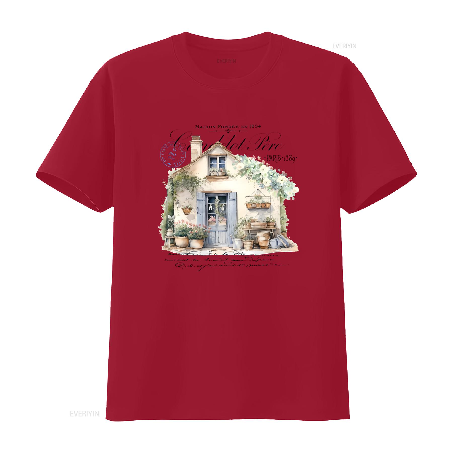 

French Country Farmhouse T Shirt Vintage Parisian Design Apparel Paris vintage Washed homme Versatile Casual designer clothes S