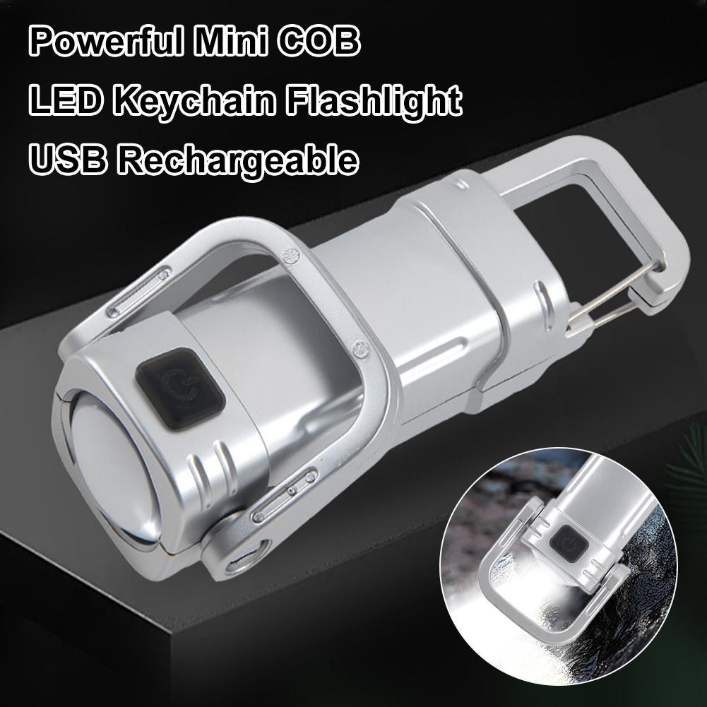 Powerful Mini COB LED Keychain Flashlight USB Rechargeable Outdoor Strong Lights Flashlight Camping Emergency Pocket Lamp
